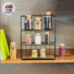 استند جا ادویه 3 طبقه فلزی کف چوبی