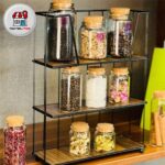 استند جا ادویه 3 طبقه فلزی کف چوبی