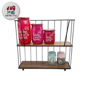 استند جا ادویه 2 طبقه فلزی کف چوبی خوش کوچک