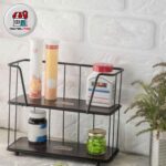 استند جا ادویه 2 طبقه فلزی کف چوبی خوش کوچک
