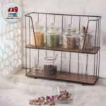 استند جا ادویه 2 طبقه فلزی کف چوبی خوش کوچک