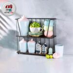 استند جا ادویه 2 طبقه فلزی کف چوبی خوش کوچک