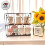 استند جا ادویه 2 طبقه فلزی کف چوبی خوش کوچک