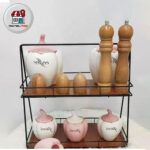 استند پذیرایی دو طبقه مستطیل کف چوبی