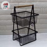 جای سیب زمینی و پیاز 2 طبقه دسته چوبی مربع 6150