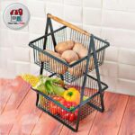 جای سیب زمینی و پیاز 2 طبقه دسته چوبی مربع 6150