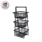 جای سیب زمینی و پیاز 3 طبقه دسته چوبی مربع 6140