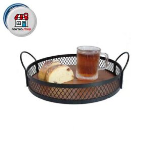 سینی گرد پذیرایی توری دار کف چوبی
