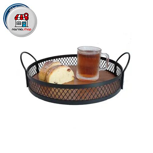 سینی گرد پذیرایی توری دار کف چوبی