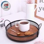 سینی گرد پذیرایی توری دار کف چوبی