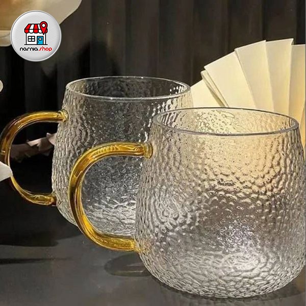 لیوان پیرکس برفی دسته طلایی